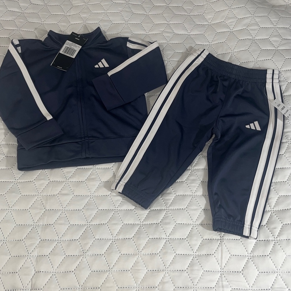 NWT Adidas Kids 3 Stripe Tricot Track Suit Shadow Navy Baby Size 12 Months